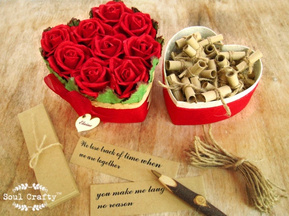52 reasons I love you because message, Red Rose Heart Shaped gift box, gift for him on valentine's day, birthday gift for her, personalized Il_570xn