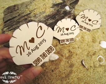 Save The Date Wooden Seashell Clam Fridge Magnet Engrave Rustic Nautical Destination Wedding Gift invitation Decoration Bridal