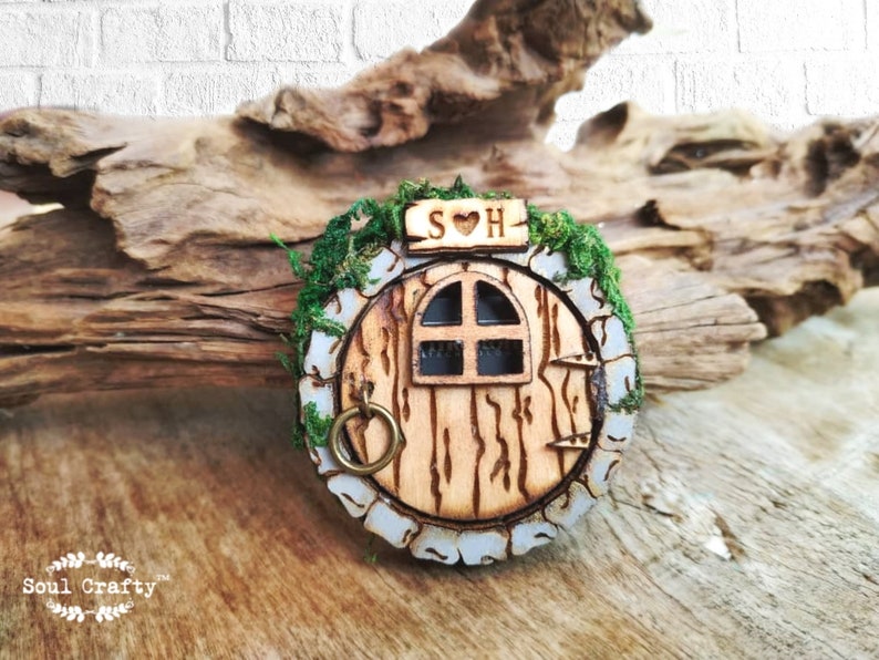 Personalized Fairy or Hobbit House Door, SD memory card Wooden holder magnet, Wedding photos storage box, Gift for fairy tale themed couple image 4