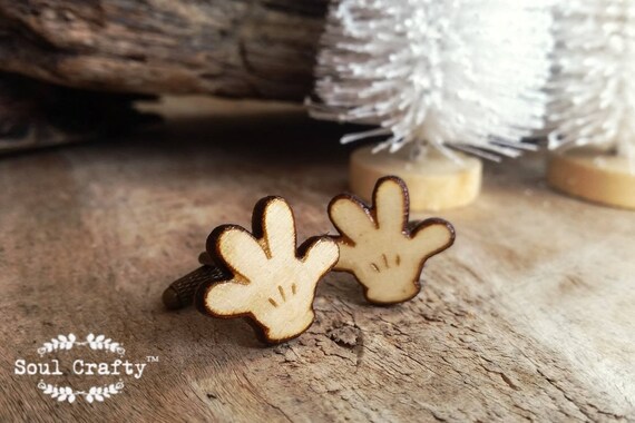 Wooden cartoon mouse hand bronze cufflinks, Cartoon gloves cuff links, Wedding Gift for groomsmen, Anniversary gift for husband,Gift for him Il_570xn