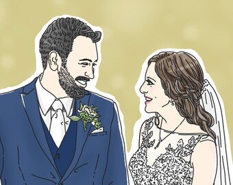 Portrait personnalisé, portrait de mariage, portrait numérique dessiné à la main, cadeau de la Saint-Valentin, portrait de la Saint-Valentin, cadeau d'anniversaire ou de pendaison de crémaillère