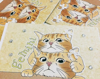 Gemini Cat zodiac sign + lucky color cards Greeting Card (5x7 size) red tabby cat, american short hair, face on face