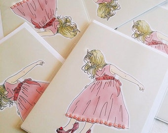 Cute Little Girl Princess Pink dress Greeting Card (5x7 size) mommy's stiletto, christian louboutin heels, pink dress, blonde girl