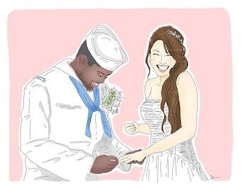 Portrait de mariage personnalisé, illustration de portrait de mariage, portrait de couple