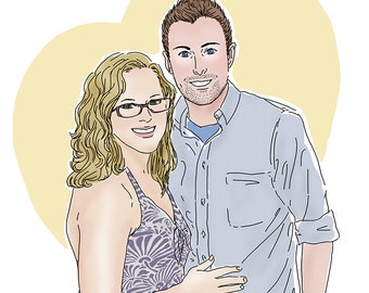 Custom Wedding Portrait Illustration: Hand Drawn Digital Portrait, Personalized Anniversary or Housewarming Gift (8x10 example, 2 people)