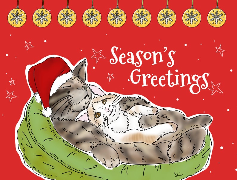 Cat hugging cat, snuggle cats Season's Greeting Card 4x6 size image 1