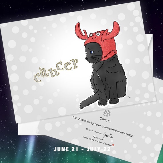 Cancer Cat Zodiac Sign Lucky Color Cards Greeting Card 5x7 Etsy