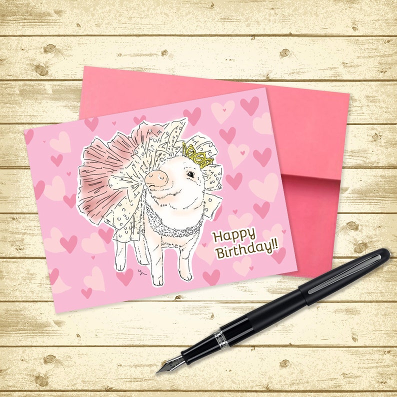 Happy Birthday Love Pig Lovers Greeting Card 5.5x4.25 size image 1