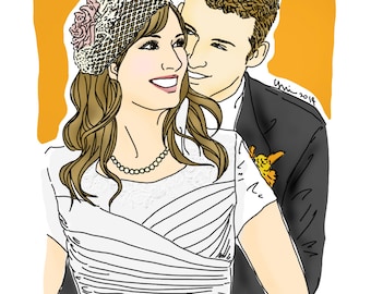 Portrait de mariage personnalisé, portrait personnalisé, portrait de couple, cadeau d'anniversaire ou de pendaison de crémaillère (2 personnes)