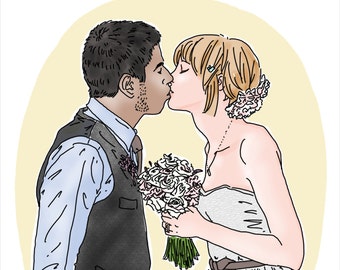 Portrait personnalisé, portrait de mariage, portrait numérique dessiné à la main, cadeau de la Saint-Valentin, portrait de la Saint-Valentin, cadeau d'anniversaire ou de pendaison de crémaillère