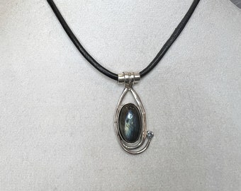 Sterling Silver Labradorite Necklace with London Blue Topaz-