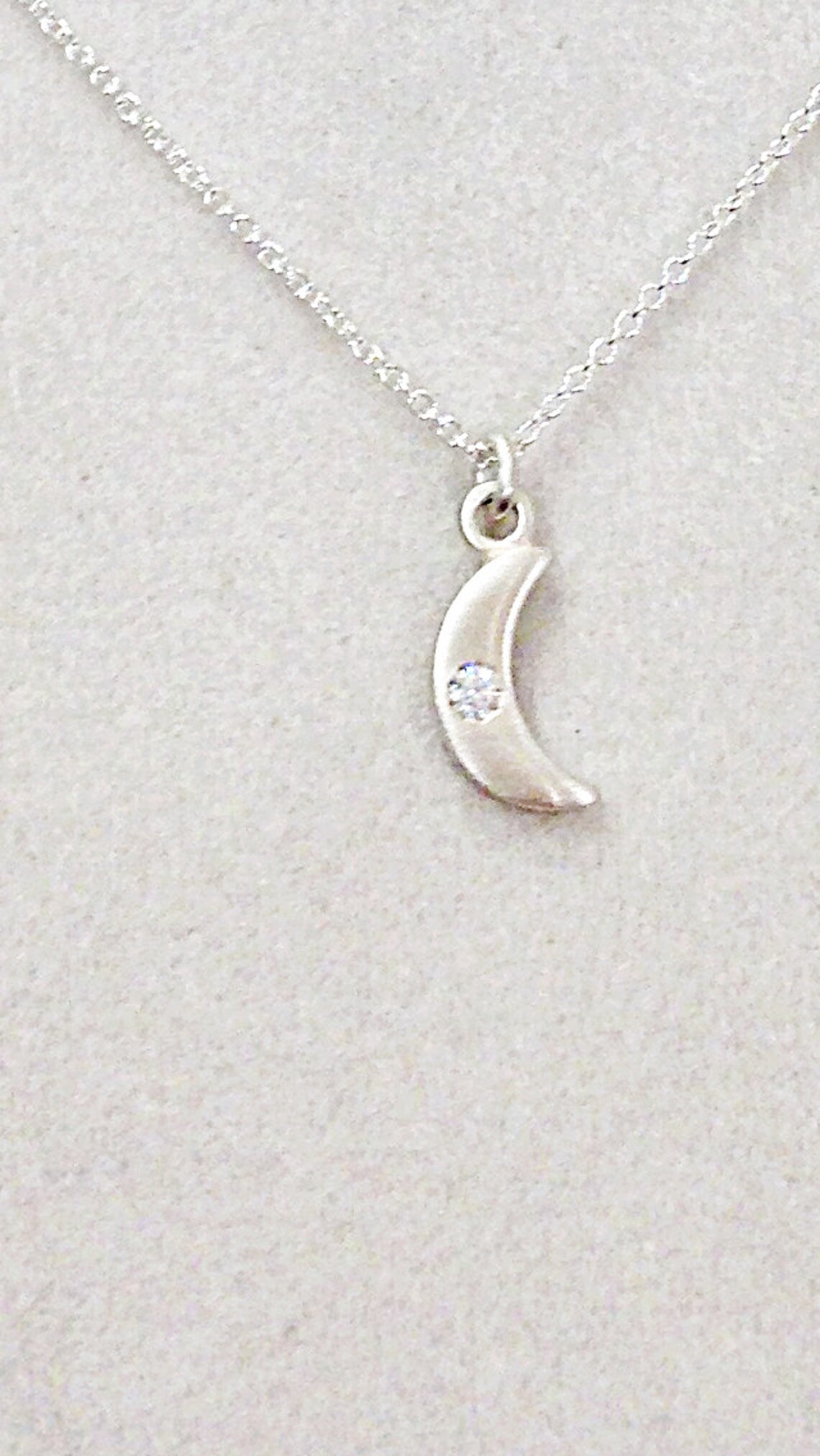 Sterling Silver Moon Necklace With Flush Set CZ Etsy