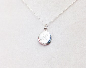 Sterling Silver Disk Necklace with One Engraved Initial - Bridesmaids