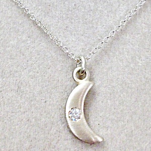 Sterling Silver Moon Necklace with Flush Set CZ