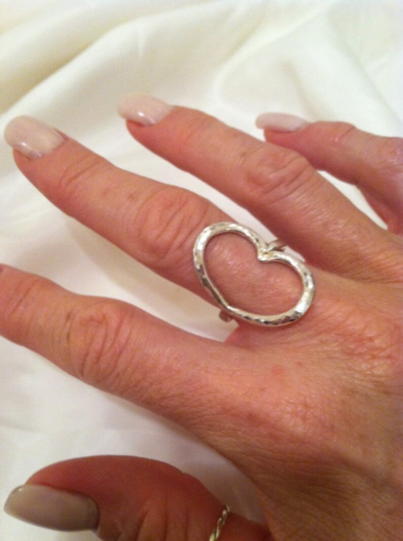 Sterling Silver Hammered Heart Ring image 1