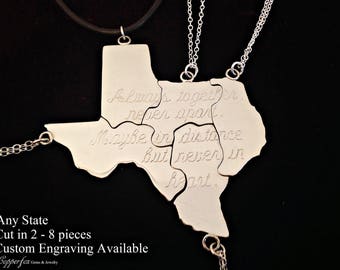 Sterling Silver State Puzzle Necklace - ANY state - Personalized - Engraved