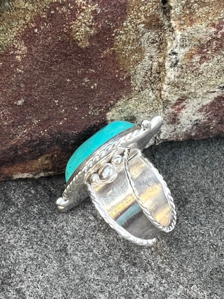 Turquoise and Sterling Silver Wide Band Ring Size 7, One of a Kind. - Etsy
