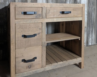 Bathroom Vanity made from Reclaimed Pine Barn Wood, with X-Brace on Side, Made to Order - Tiffin