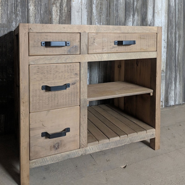 Bathroom Vanity made from Reclaimed Pine Barn Wood, with X-Brace on Side, Made to Order - Tiffin