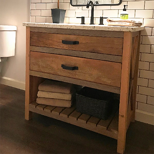 Bathroom Vanity with X-Braces, made from Reclaimed Pine Barn Wood, Worthington