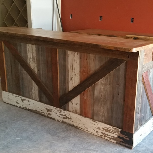Bar Made From Reclaimed Pine Barn Siding with Live Edge Top,  Made to Order