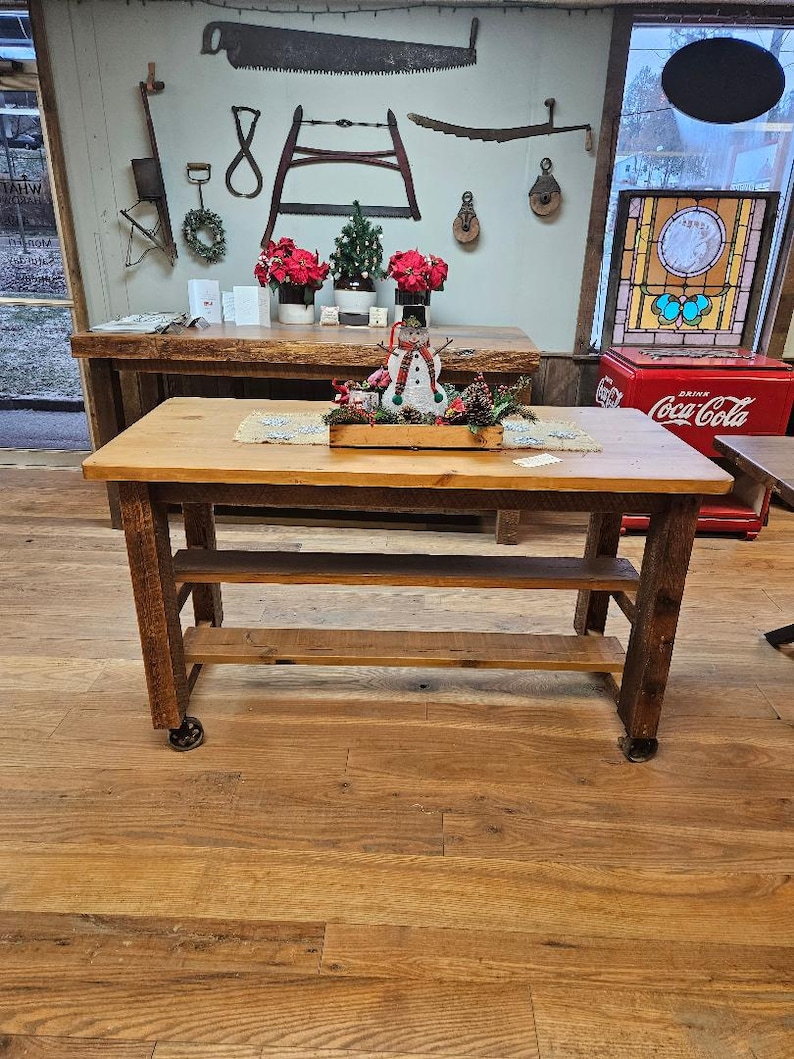 Rolling Kitchen Island Made of Reclaimed Barn Wood, Made to Order image 7
