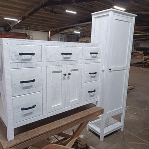 White Rustic Vanity made to order from Reclaimed Pine Barn Wood with X-Brace on Side, White