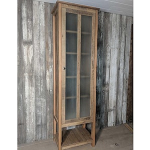 Rustic Linen Cabinet with Glass Door made of Reclaimed Pine Barnwood, 24&quot; or 36&quot; width