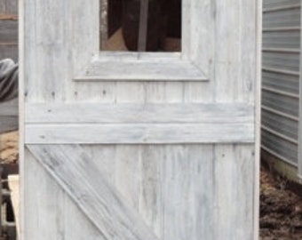 Barn Door with Window and Half Z Brace, Made of Reclaimed Barn Wood, 30", 36" and 48" and Custom Sizes, Made to Order