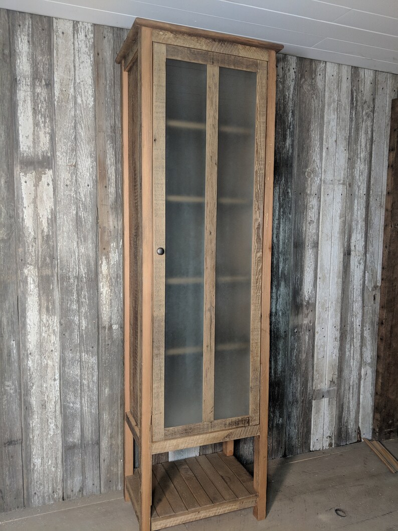 Rustic Linen Cabinet With Glass Door Made Of Reclaimed Pine Etsy