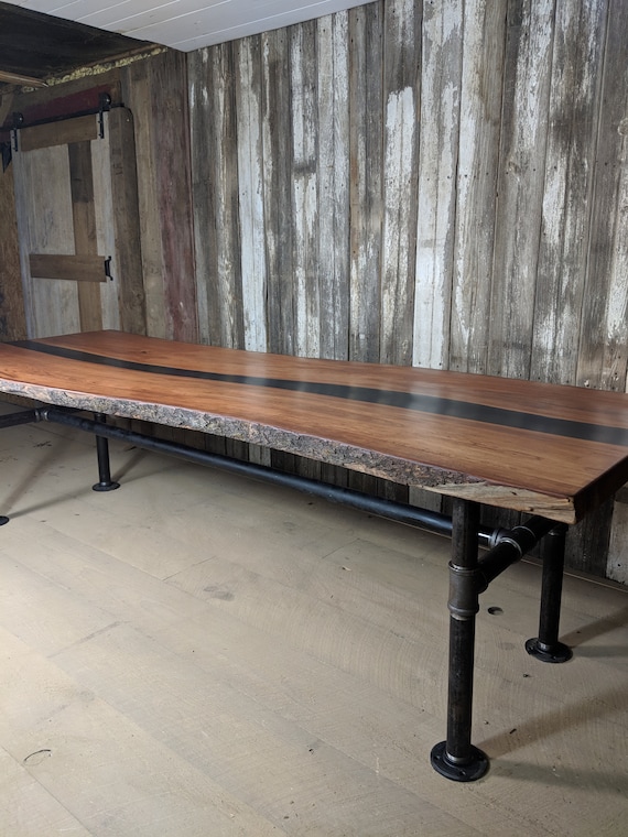 Cherry River Table With Live Edge Top And Pipe Legs 10 Foot Etsy