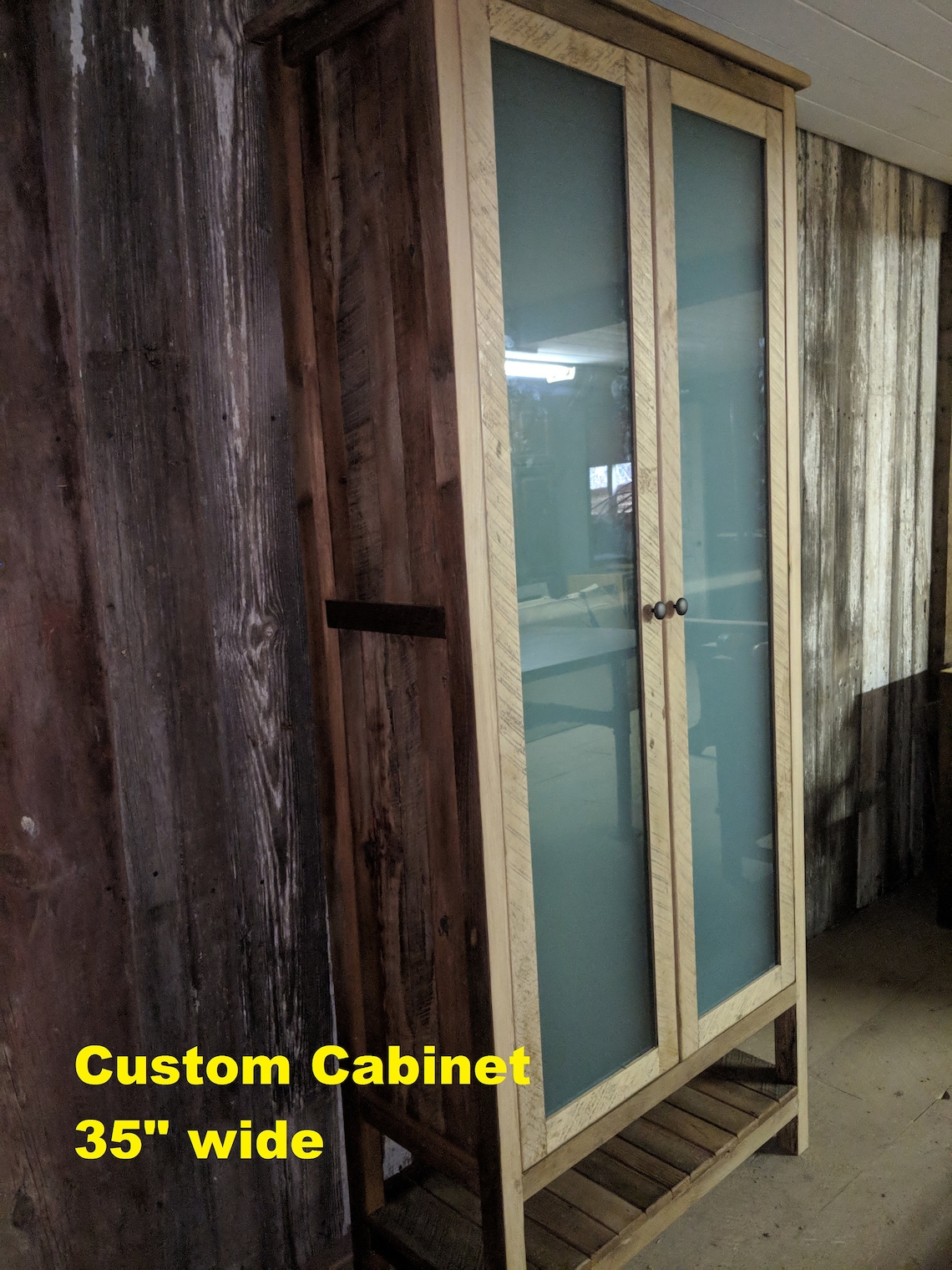 Rustic Linen with Glass Door made of Reclaimed Pine Etsy