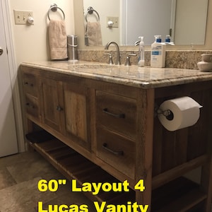 Rustic Vanity with Open Shelf, Made to Order from Reclaimed Pine Barn Wood, Lucas