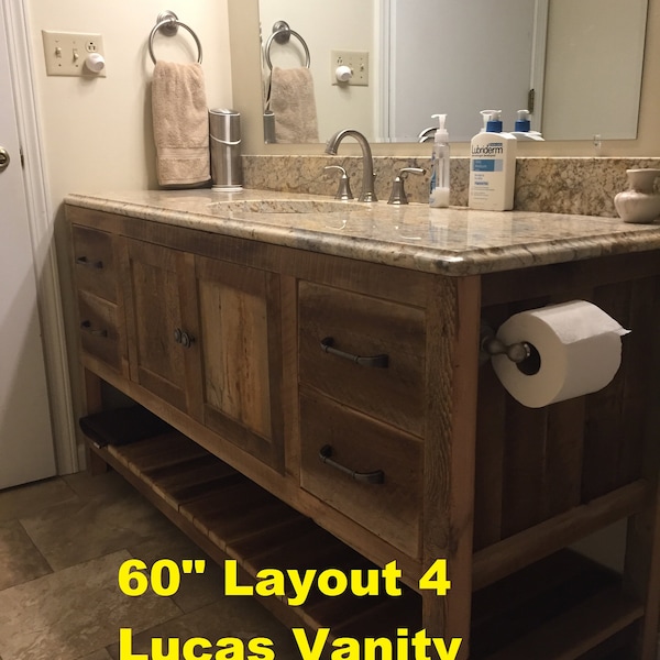 Rustic Vanity with Open Shelf, Made to Order from Reclaimed Pine Barn Wood, Lucas