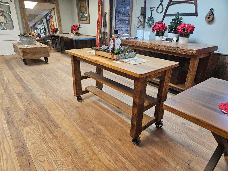 Rolling Kitchen Island Made of Reclaimed Barn Wood, Made to Order image 9