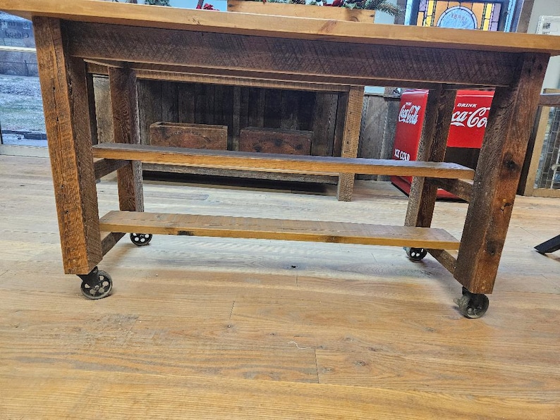 Rolling Kitchen Island Made of Reclaimed Barn Wood, Made to Order image 8