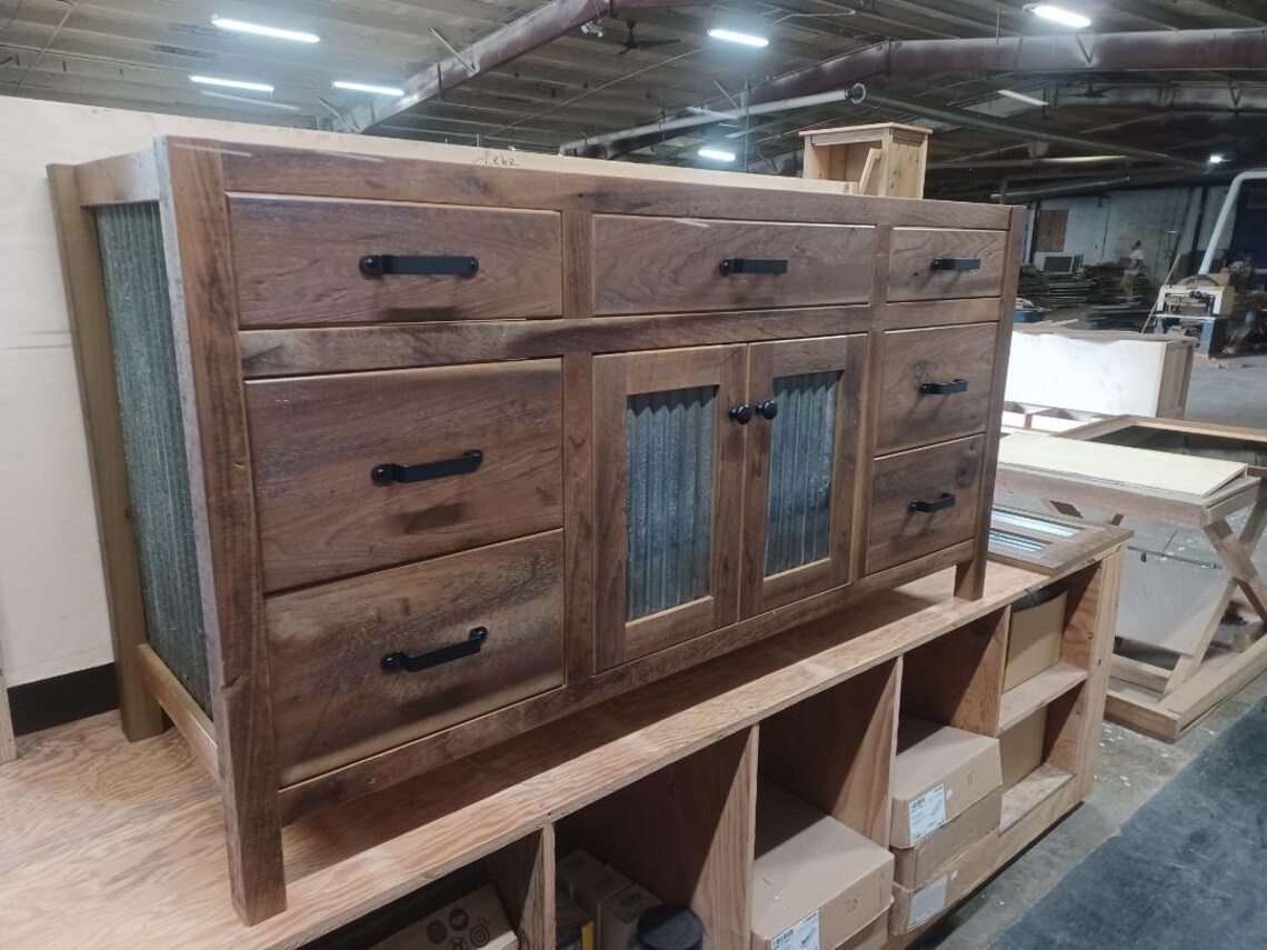 Rustic Gray Vanity With Reclaimed Pine Barn Wood and Metal Etsy