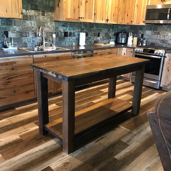 Rustic Kitchen Island Made From Reclaimed Pine Barnwood Made Etsy