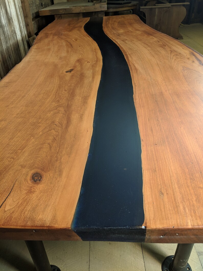 Cherry River Table with Live Edge Top and Pipe Legs 10 Foot Etsy