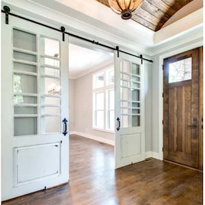 Barn Doors, White Distressed with Multiple Window Panes, 30&quot;  36&quot; and 48&quot; Widths and Custom Sizes, Made to Order