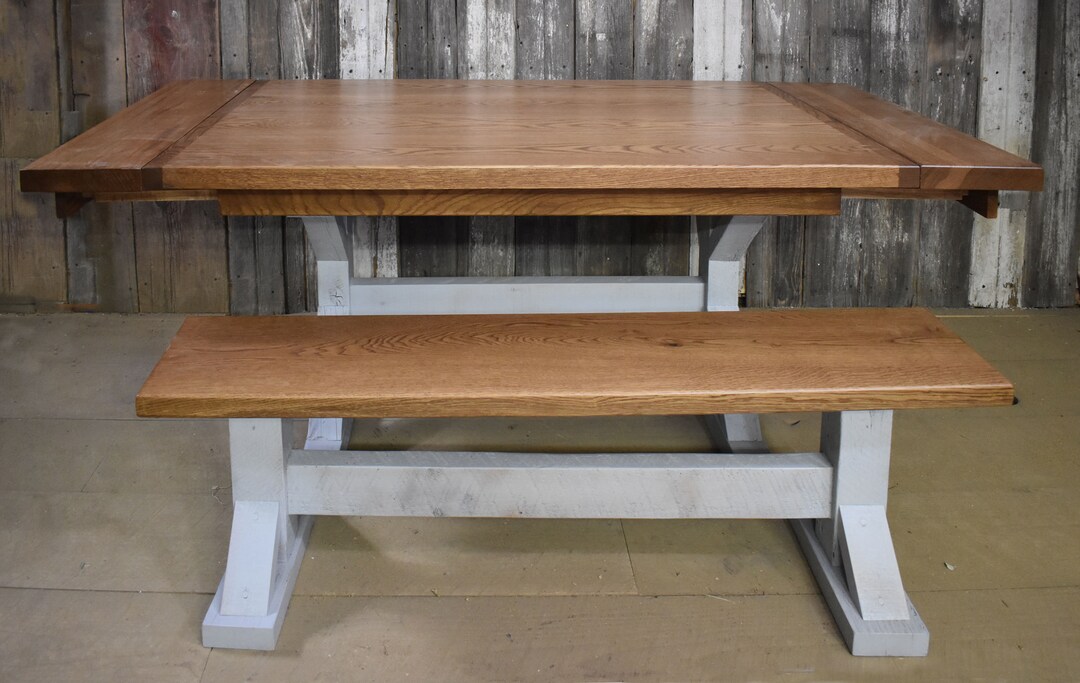 Trestle Dining Table With Removable Leaves Made of Reclaimed Barn Wood