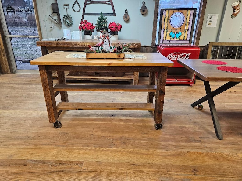 Rolling Kitchen Island Made of Reclaimed Barn Wood, Made to Order image 10