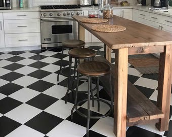 Rustic Reclaimed Wood Kitchen Island, Handcrafted Farmhouse Charm, Storage Shelf, Custom sizes, Custom styles, Made to order