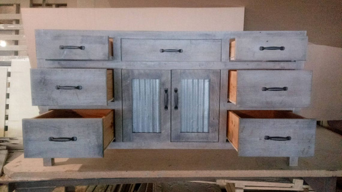 Rustic Gray Vanity With Reclaimed Pine Barn Wood and Metal Etsy