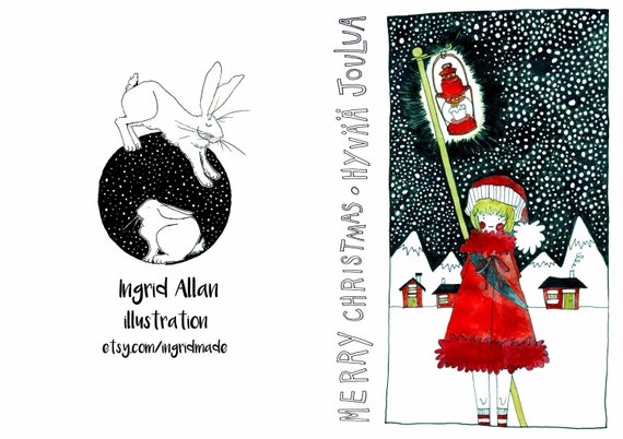 Carte De Noel Bilingue Finlandais Anglais Pack De 6 Etsy