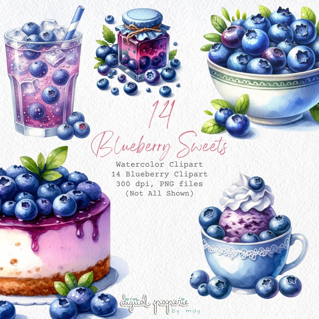 Watercolor Blueberry Dessert Clipart Set: 300 DPI PNG (digital Download ...