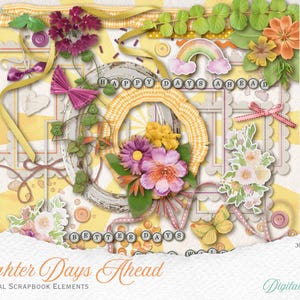 Brighter Days Ahead Digital Scrapbook Elements | Pastel Floral Clipart PNG | Cute Embellishments for Scrapbooking