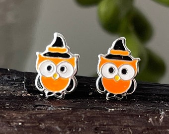 Nickel & Lead Free Sterling Silver Owl Witch Studs // Halloween Studs