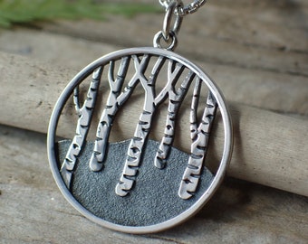 Sterling Silver Open Birch Tree Necklace made from Recycled Silver