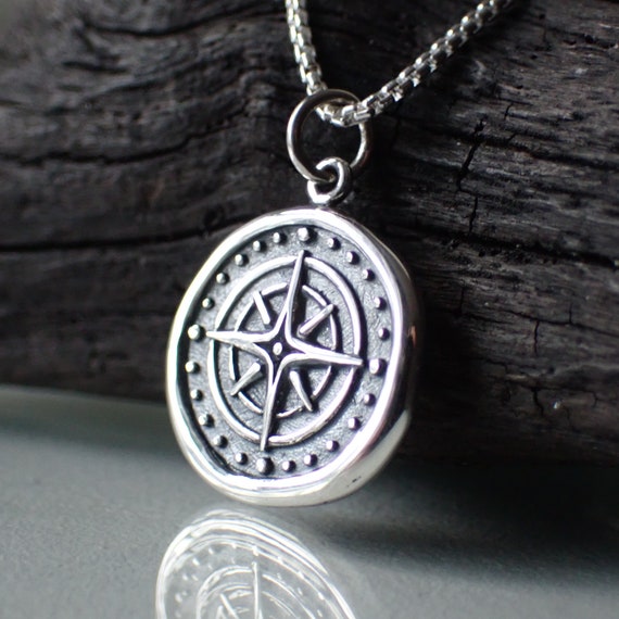 Sterling silver compass rose pendant clearance